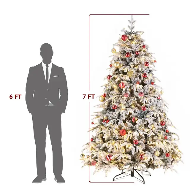 7ft Pre-lit Artificial Christmas Tree Snow Flocked Full Prelighted Xmas Tree with 1687 Branch Tips,450 LED Light 8 Modes 3