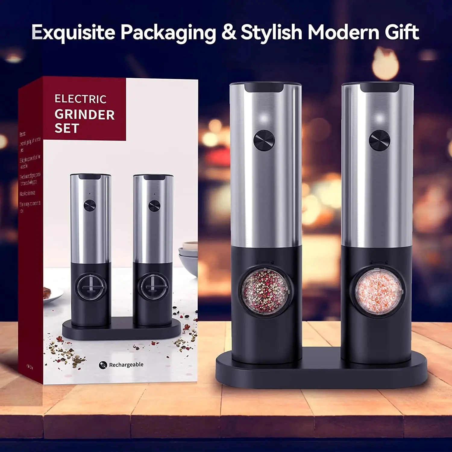 Salt and Pepper Grinder USB Rechargeable Electric Adjustable Roughness Freshly Ground Pepper Powder Grinder kitchen Tool