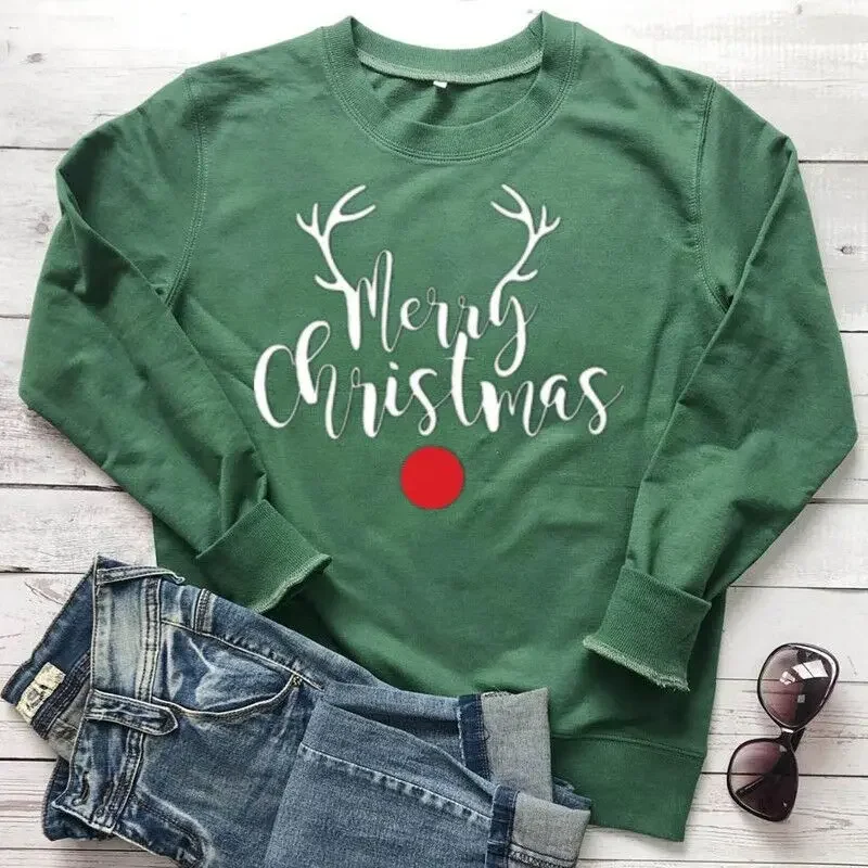 Christmas Deer Sweatshirt for Family, Medium Stretch Natural Fiber 100% Cotton Holiday Gift