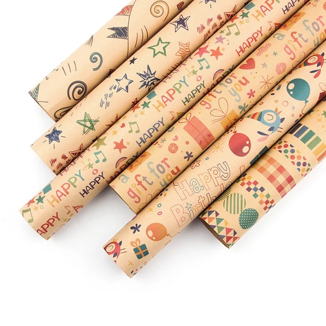 6 Pcs Wrapping Paper Sheets,Birthday Wrapping Paper Set Festival Gift Wrap  Papers,Ribbon Present Gift