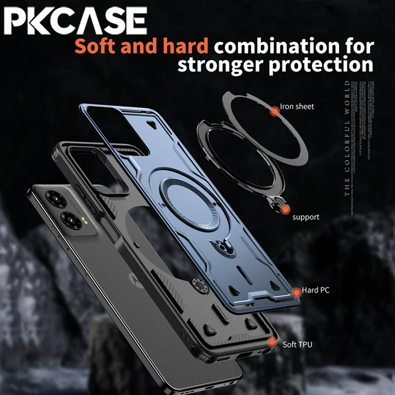 Magnetic Wireless Charge Metal Ring Holder Armor Case - Shockproof Back Cover