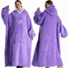 New Extra Long Wearable Blankets Winter Flannel Hooded Blanket with Full Sleeves Men Women Cozy Soft Throw Adult TV Warm Blanket 2