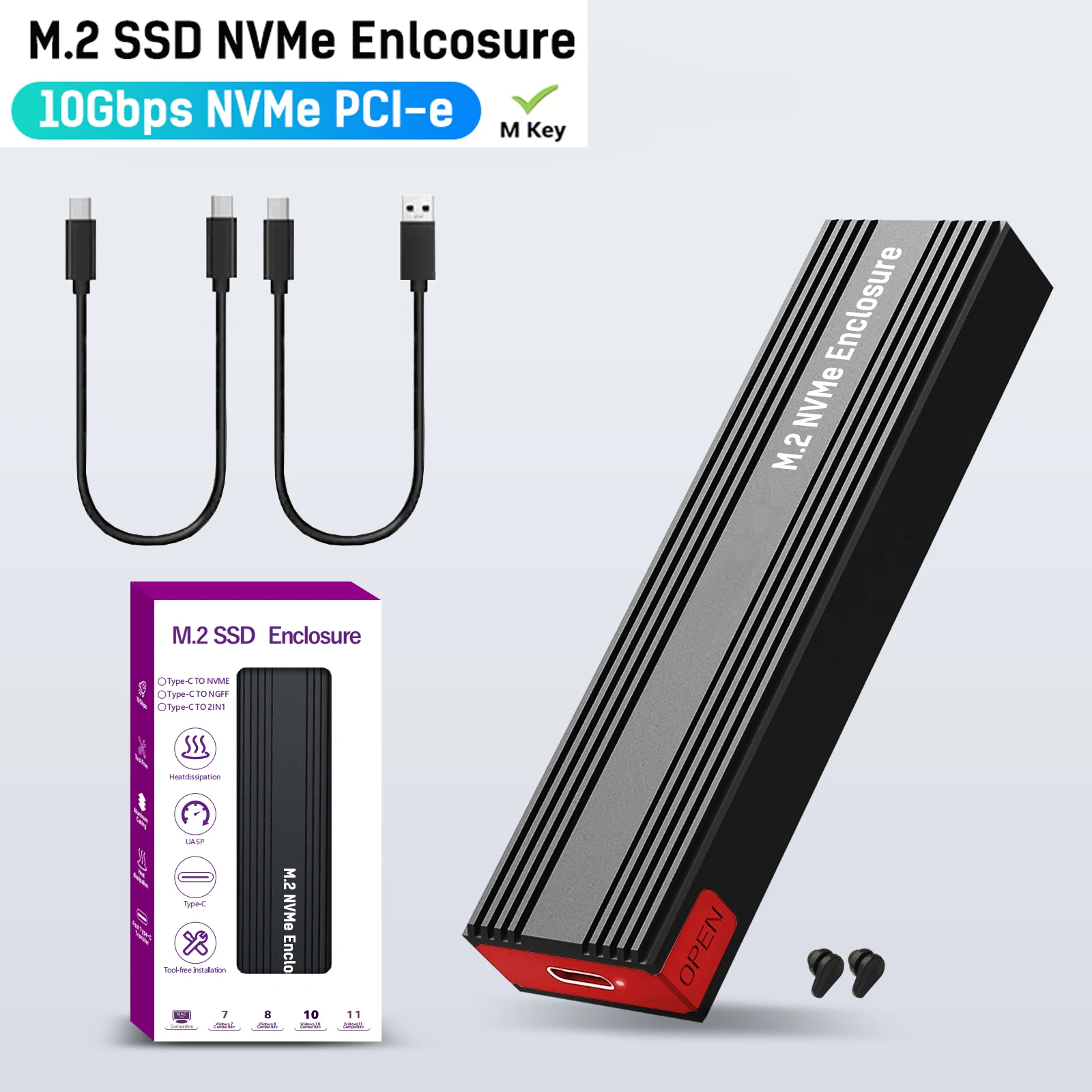 M.2 NVMe SSD Ŭ USB3.1 2  10Gbps PCIe Ÿ C M2 NMVe SSD ̽, NVMe M Ű  ʿ , ˷̴ SSD ̽ UASP 