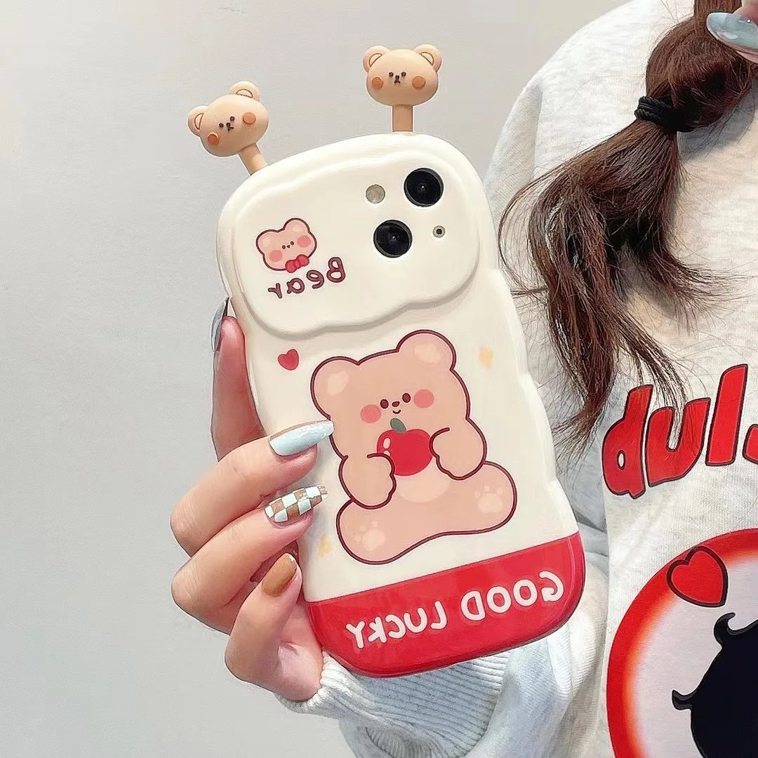 

Cute Bear Phone Case For iPhone 11 12 13 14 Pro Max Lens Protection Soft Silicon Cover