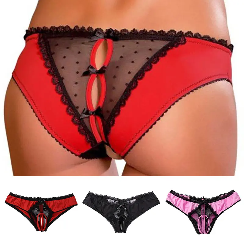 Women Lingerie Women Lace Open Crotch Low Waist Panties Briefs Crotchless Underwear