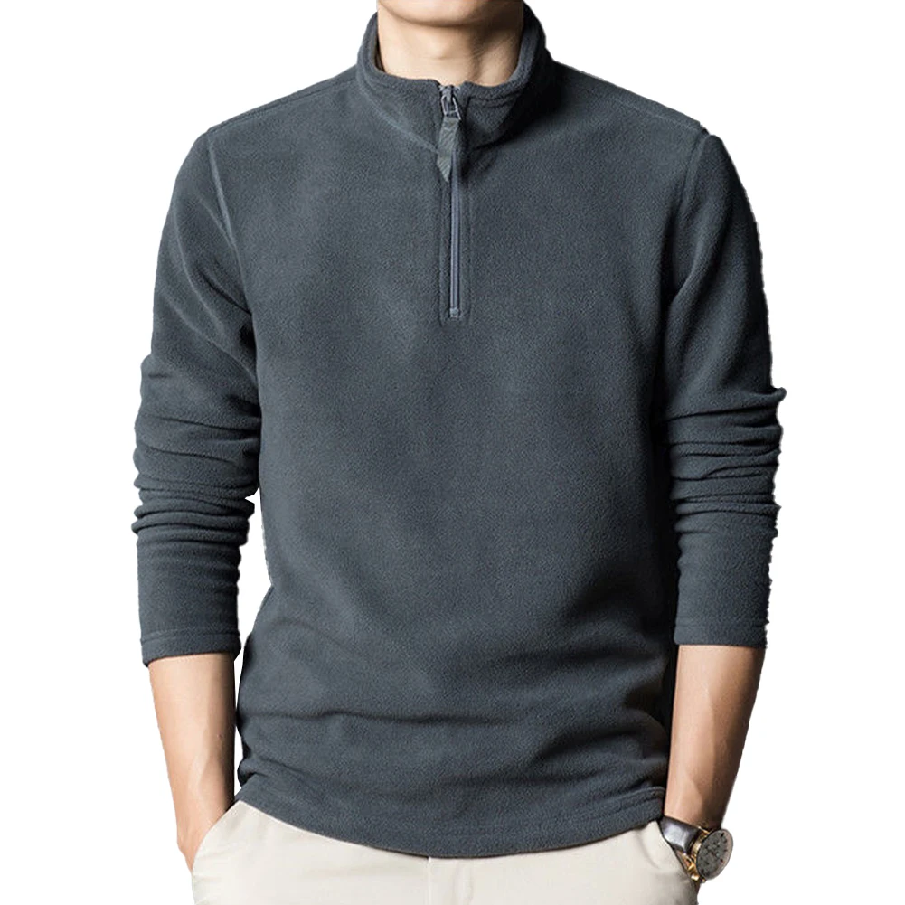 Fashion Men's Sweatshirt Solid Color Half Zip Stand Collar Polar Fleece Pullovers Long Sleeve Hoodie Male Winter Warm Tops