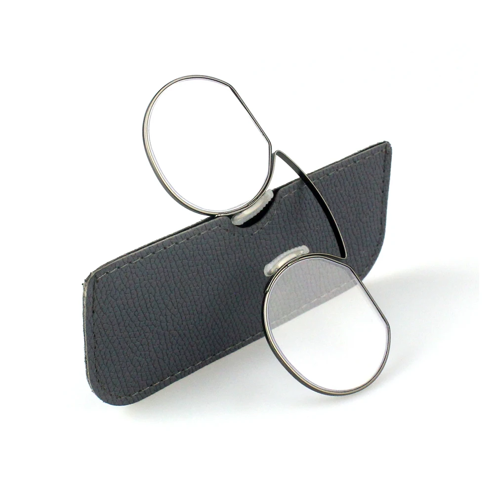 Reading Glasses for Men and Women Clip Nose Portable with Out Temple Presbyopic Glasses Oval Metal High Quality with Case