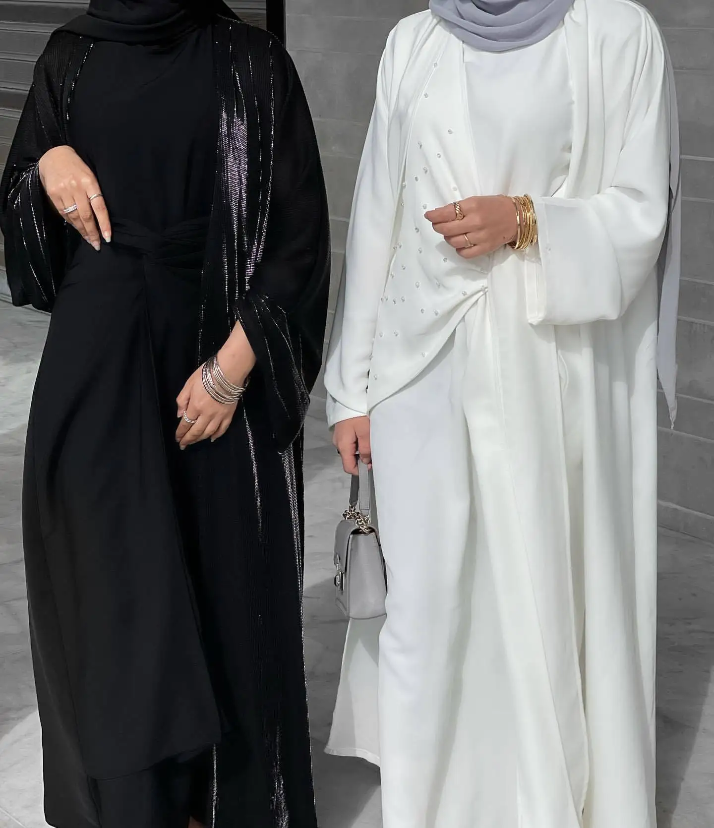

2 Pieces Set Eid Ramadan Muslim Women Beaded Open Abaya Maxi Dress Islamic Clothing Dubai Kimono Kaftan Arab Robe Gown Jalabiya