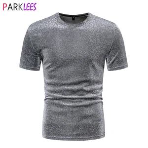 Shiny Silver Wire Party T Shirt Men 2024 Brand New Short Sleeve O Neck Mens T Shirts Hip Hop Hipster Streetwear Tee Shirt Homme