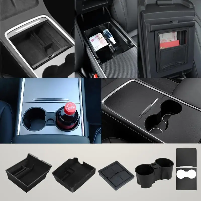 

For Tesla Model 3 2021 Model Y 2022 Storage Box Center Armrest Hid-den Box Cup Holder Interior Organizer Car Accessories