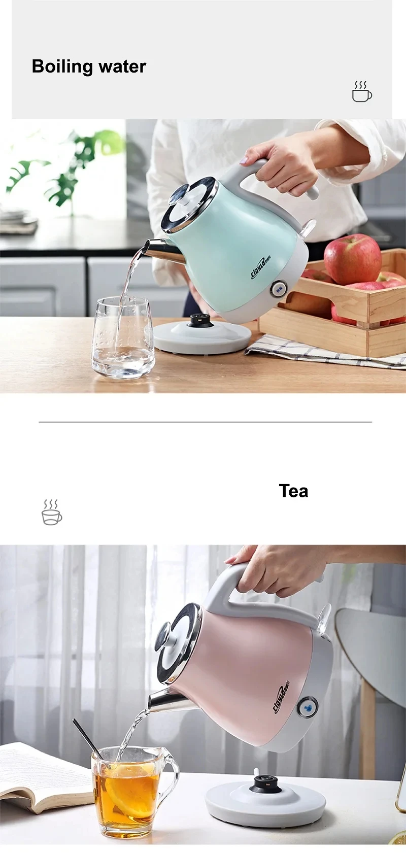Description Picture 6 of item1L Mini Electric Kettle 1000W Home /Office Quickly Kettle Portable 304 Stainless Steel Kettle Automatic Heat Preservation 220V