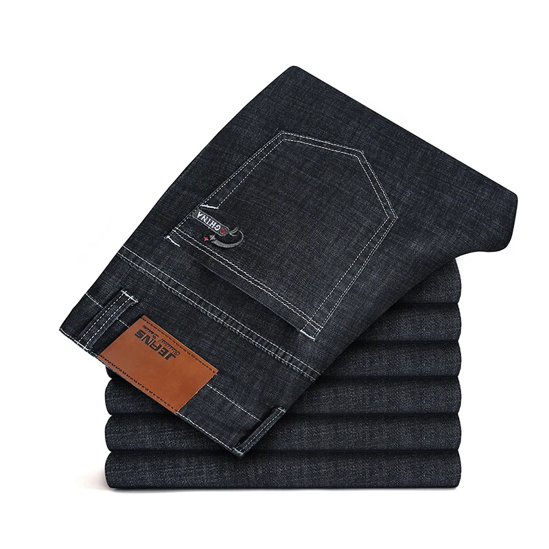 

DEE MOONLY Men's Classic Black Jeans Elastic Slim Fit Denim Jean Trousers Male Business Casual Pants Brand Plus Size 42 44 46