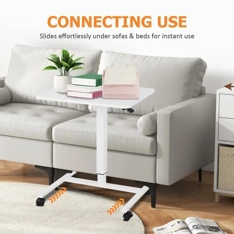 Portable Rolling Laptop Desk Adjustable Pneumatic Lift Table Portable Computer Workstations Sit Stand Desk For Home Study