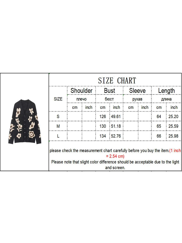 Women's Vintage Flower Cardigan Autumn Winter Fashion Loose Fit V-neck Long Sleeve Sweater Lady Casual Single Breasted Knitwear