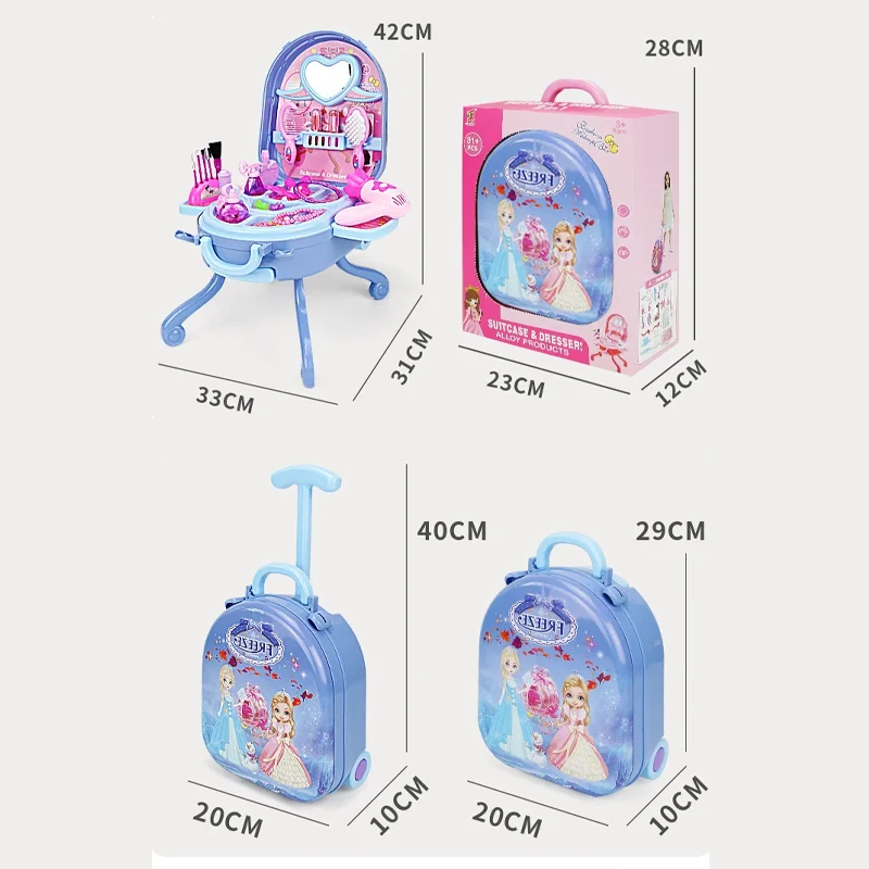 3 in 1 Kids Makeup Toy Set Girls Cosmetics Cosplay Princess Dresser Lipstick Pretend Toy Suitcase Toy Birthday Gift 6