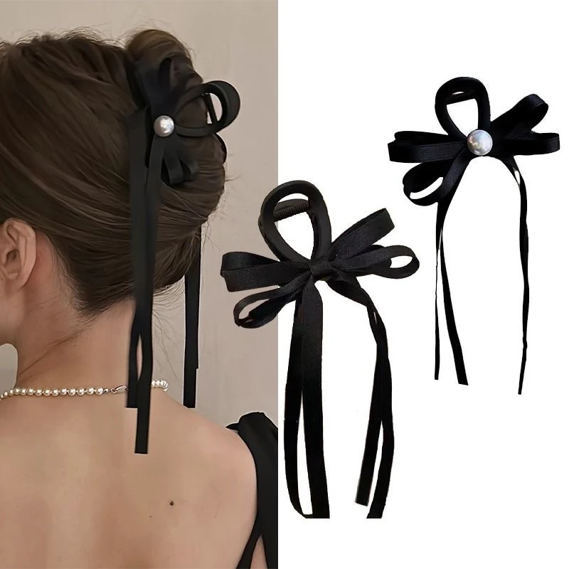 Fashion Black Ribbon Bow Claw Clip Back Butterfly Clips Shark Clip Donna Nuovi Accessori Per Capelli Smerigliati Clip Artiglio Per Capelli