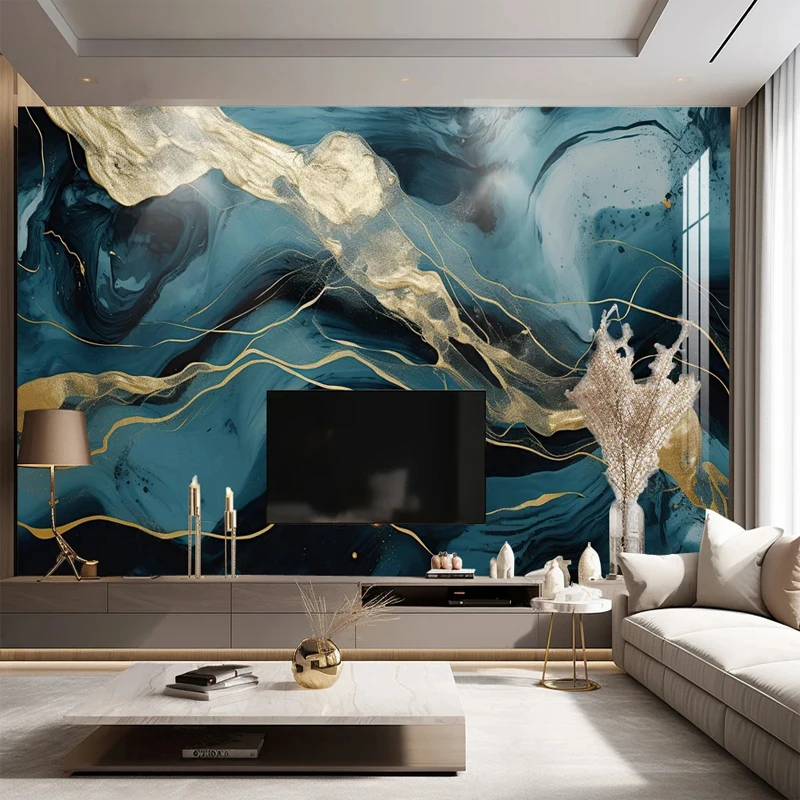 Papel Mural 3d Personalizado Papel de Parede Graffiti Mármore Ouro Verde para Sala de Estar tv Fundo Wall Decor Lona Impermeável Luxo