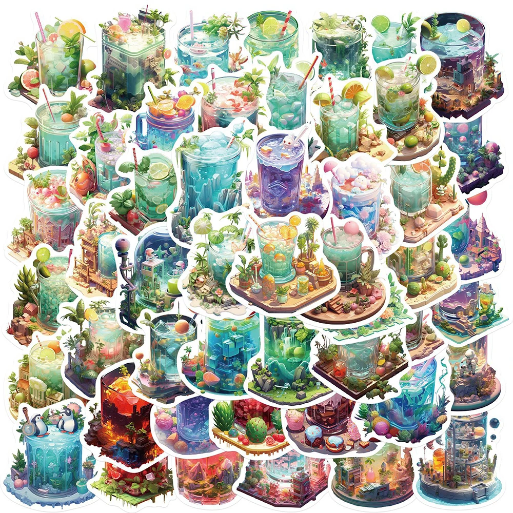 

10/30/50PCS Cute Drink Small World Aesthetic Stickers Cartoon INS Style Decorative Fridge Laptop Diary Kawaii Sticker Wholesale