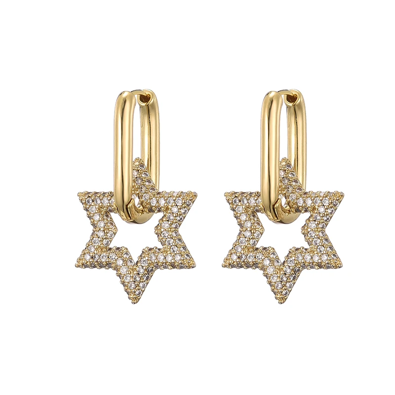 LOVBEAFAS Trendy Star Gold Color Geometric Hoop Earrings For Women Zircon Female Drop Earrings Engagement Elegant Brand Jewelry