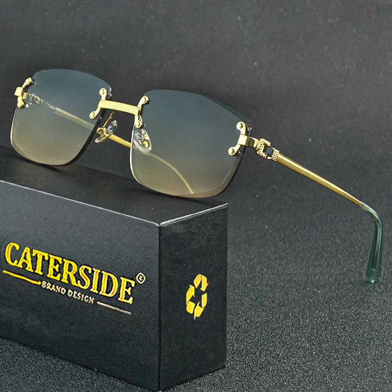 CATERSIDE 레트로 무테 사각 선글라스, UV400 소형 그라데이션 선글라스, 인기 하이 퀄리티 파티 안경, 남녀공용