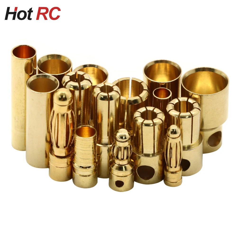 

10pair/lot 2.0/3.0/3.5/4.0/5/5.5/6/6.5/8mm Gold Bullet Banana Connectors Plug For Lipo Battery RC ESC Motor DIY Accessories Toy