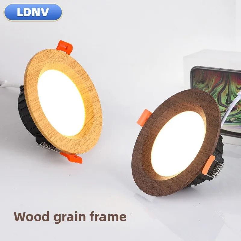 Led 레트로 통 매입형 호두 나뭇결 눈 보호 침실 천장 조명 천장 조명 통 LDNV