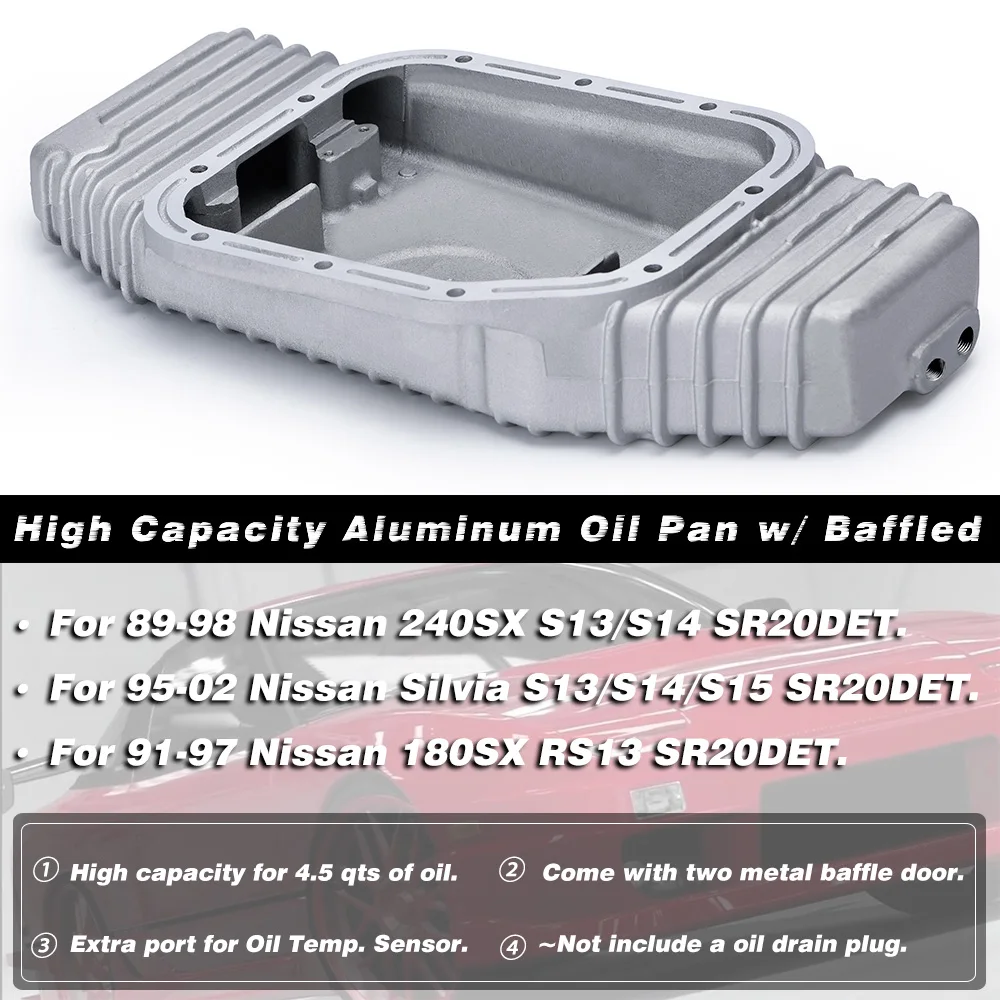 LIZHI-High Capacity Cast Aluminium Baffled Oil Sump Pan Upgrade For 89-02 Nissan SR20 SR20DET S13 S14 S15 Silvia 240SX 180SX oil drain pan