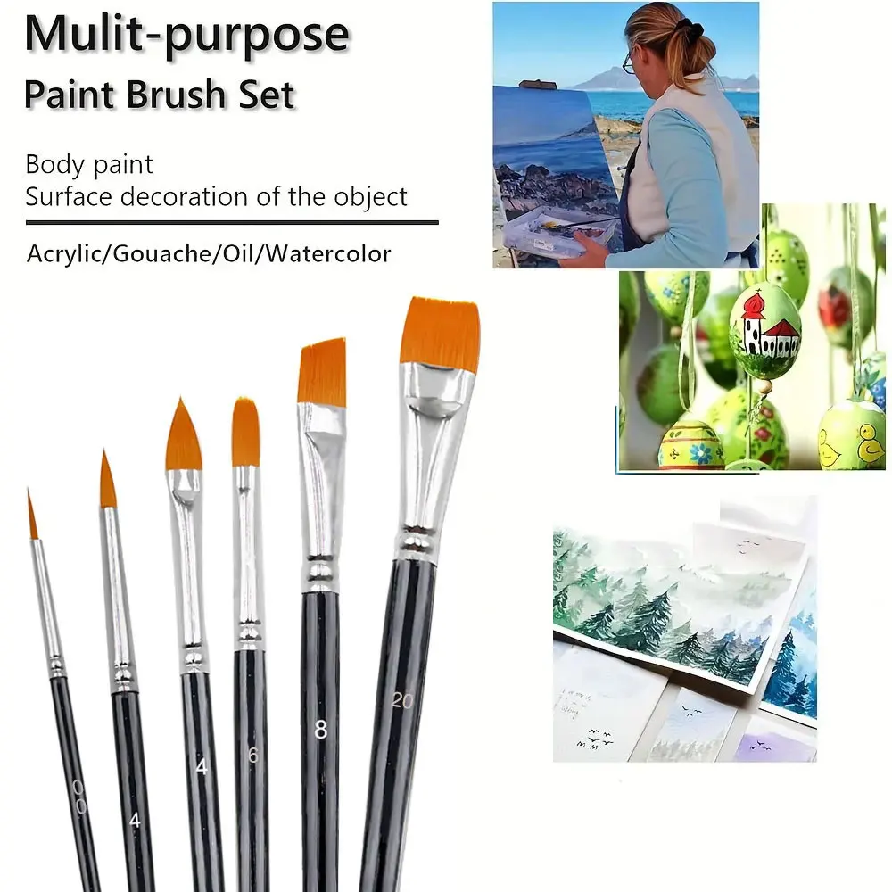 6-Piece Professional Nylon Artist Brush Set - Multi-Function Paint Brushes for Acrylic, Watercolor, Oil, Gouache Painting - Easy 6
