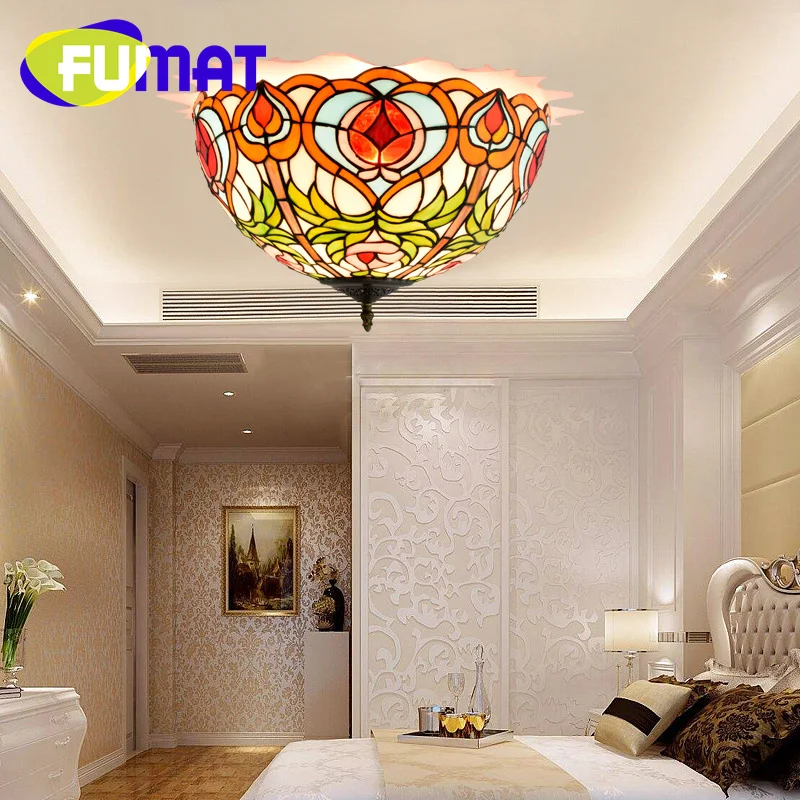 

FUMAT Tiffany retro style 16 inch peach glass flush mount light deco the living room dining room bedroom ceiling light
