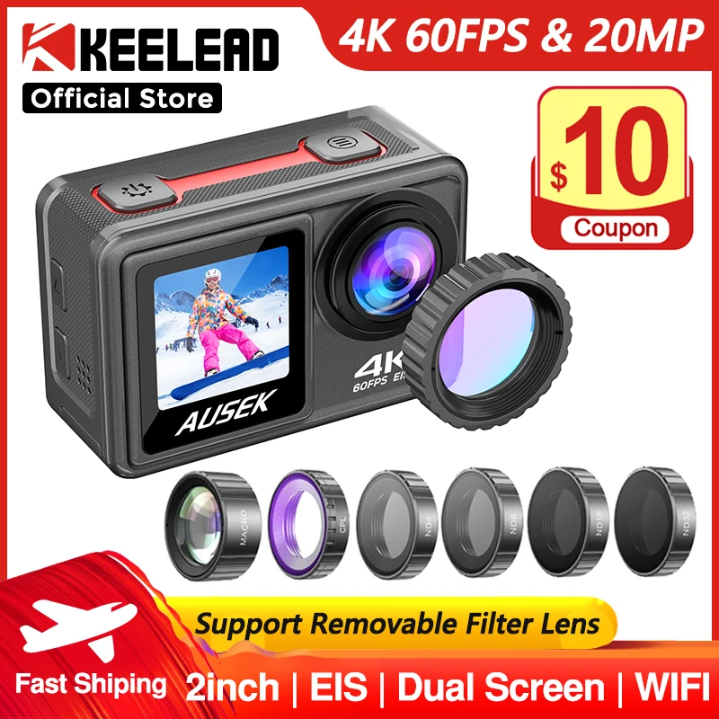 Экшн-камера KEELEAD S80 с фильтром ЖК-дисплей 2 0 дюйма 4K 60 кадров/с 20 МП Wi-Fi |