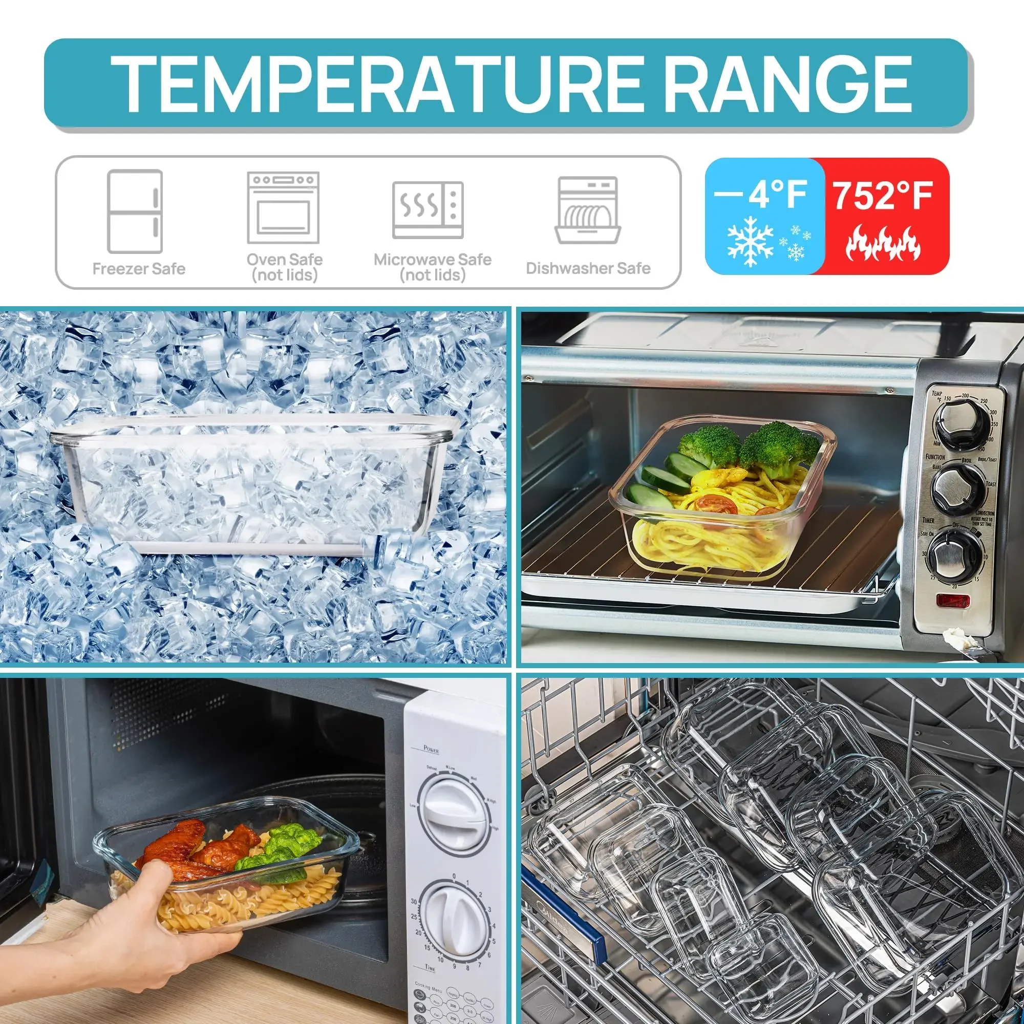 Premium Glass Food Storage Containers - Airtight Bento Box for Meal Prep, Microwave, Oven, Freezer, and Dishwasher Safe, BPA-Free