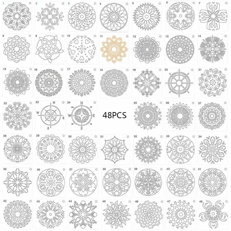 

48pcs/set Mandala Stencils DIY Painting Scrapbook Coloring Embossing Album Decorative Template 10x10cm J60A
