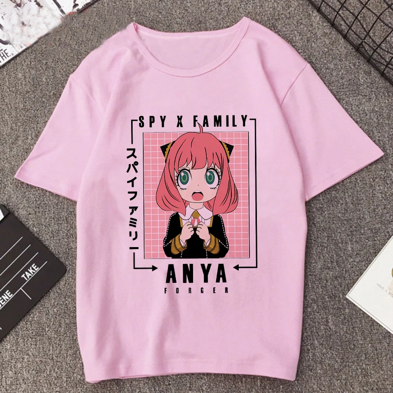 thumbnail image 1 of Camiseta estampada de Manga Anya Forger para mujer, remera de Anime Rosa divertida de la familia Spy X, playera informal Harajuku de Manga corta para mujer, 1 of 5