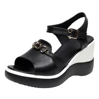 Sexy Peep Toe Genuine Leather Metal Women'S Heel Summer Shoes Female Wedge Heel Dress Woman Sandals Platform Size 32 33 36 37 43 - Image 5