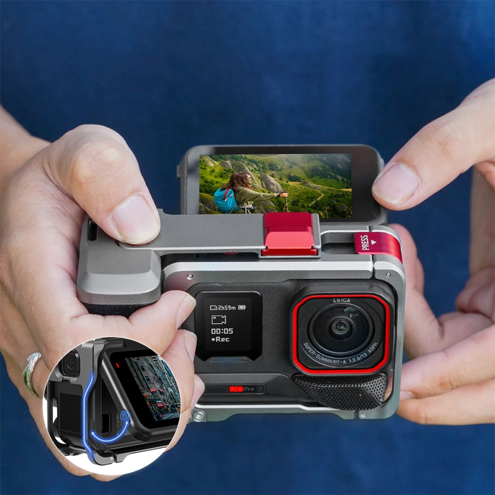 For Insta360 Ace Pro/2 Metal Camera Grip Mount with Lens Cap Quick Release Camera Rabbit Cage Detachable Camera Expand Accessory