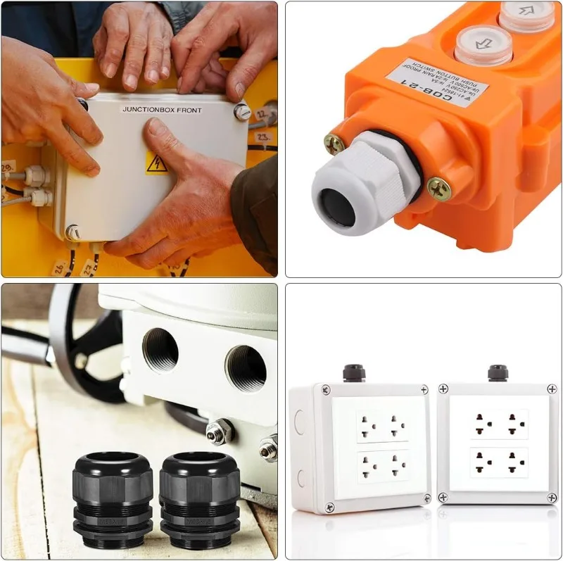 Waterproof Nylon Cable Gland Connector with Adjustable Locknut and Strain Relief Joint, IP68 Rated