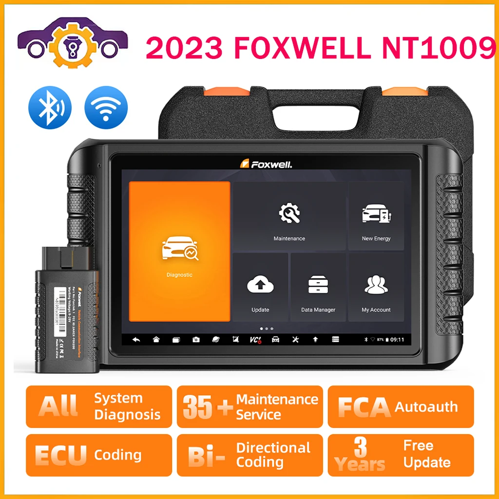 

2023 FOXWELL NT1009 Bluetooth OBD2 Car Diagnostic Tools All System 35+ Reset Bi-directional ECU Coding OBDII Automotive Scanner