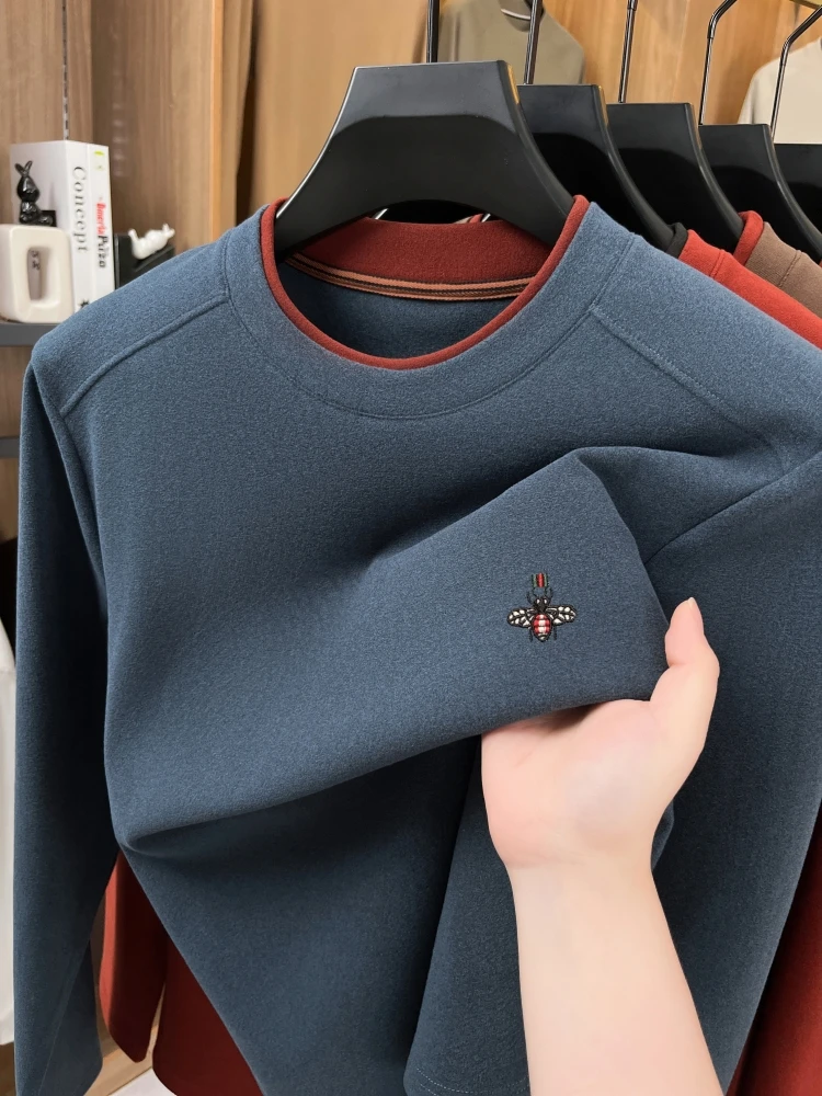 الراقية المخملية الدافئة طويلة الأكمام تي شيرت الر...