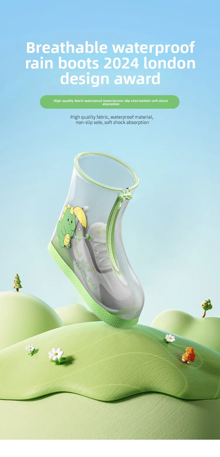 Verschleißfester Anti-Rutsch-Schuhüberzug für Kinder mit Cartoon-Motiv, wasserdicht, verdickter Zwischensohle-Regenschuhüberzug für Kinder, äußerlich getragen – Detail 2