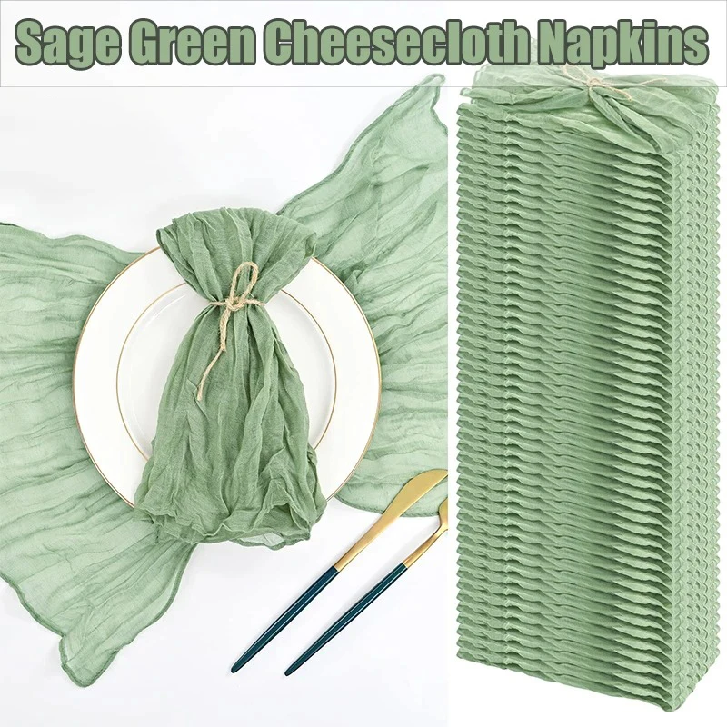 Elegant Sage Green Boho Gauze Table Napkins - Set of 10-100, 50x50cm