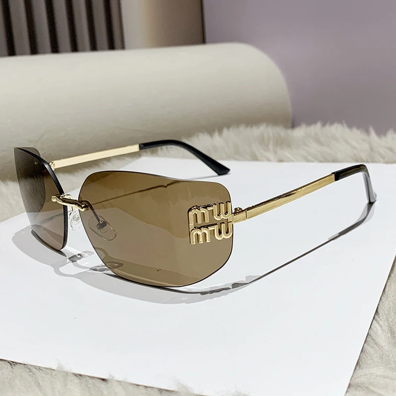 1 piece of classic women's sunglasses unconventional luxury metal rimless sunglasses for women designer brand rectangular gradient curved shades.