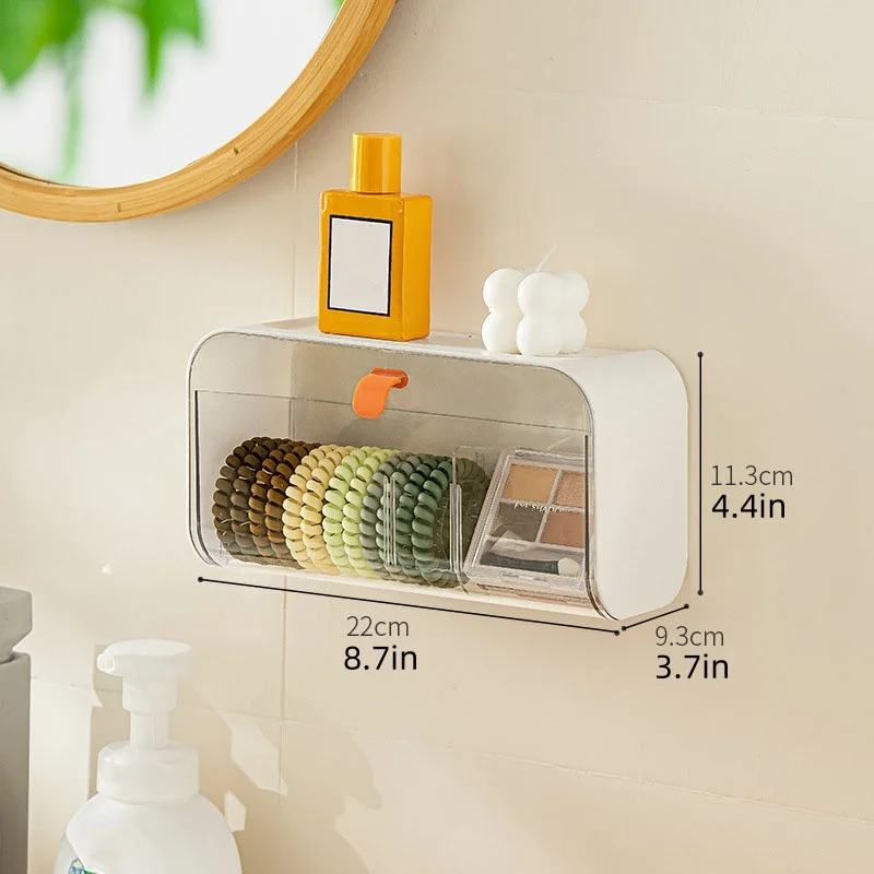 Wall-mounted Compartment Cosmetic Storage Box, Cosmetics Makeup Remover Cotton Swab Pad Storage Box, Bathroom Finishing Box 6