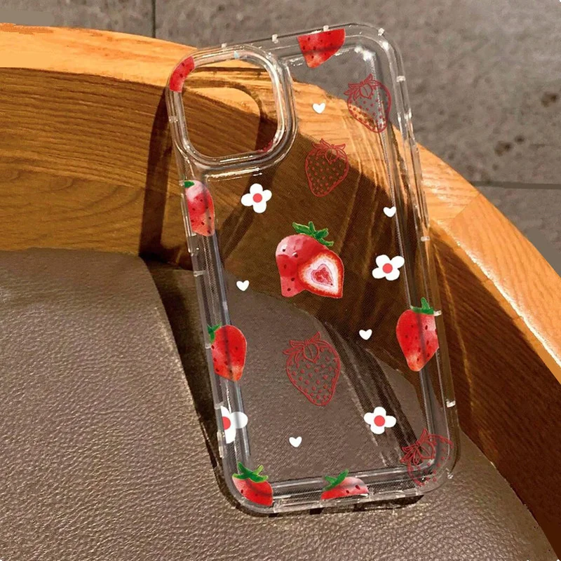thumbnail image 1 of Funda transparente con estampado de flores de fresa de verano para iPhone 14 Pro, funda para iPhone 11, 13, 12, 15, 16 Pro Max, XR, X, 7, 8 Plus, funda a prueba de golpes, 1 of 4