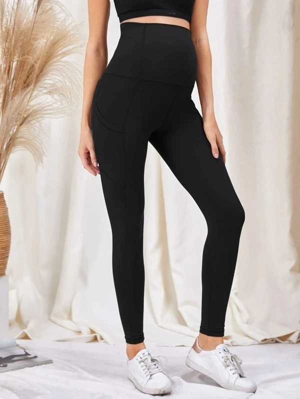 Maternity Leggings Over The Belly-Women High Waisted Pregancy Yoga Pants Workout Active with Pockets 5