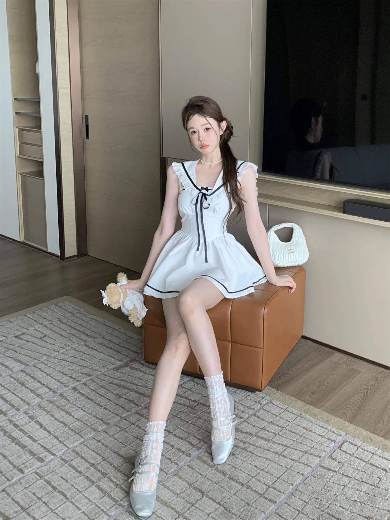 Summer Preppy Spaghetti Strap Mini Dresses for Women With Shawl 2000s Party Dress One-Piece Y2k Korean Fashion Vestidos Mujer