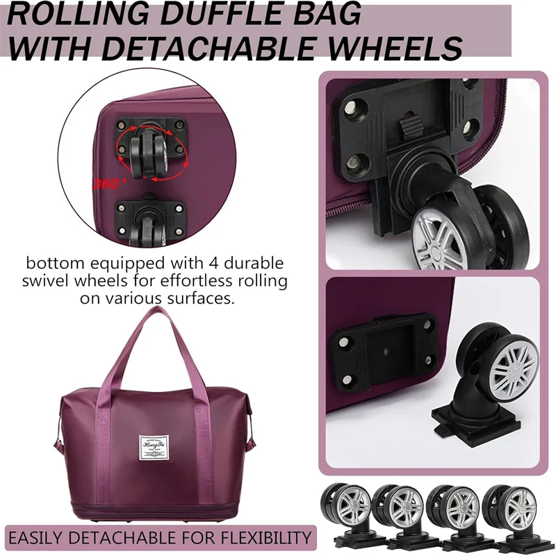 Rolling Duffle Bag With Detachable Wheels Expandable Foldable