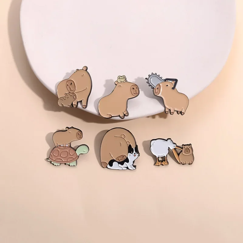 펠리칸 기니 돼지 고양이 거북이 개구리 브로치, 귀여운 동물 의류 액세서리, 금속 배지 라펠 핀, 파티 생일 선물, 6 개