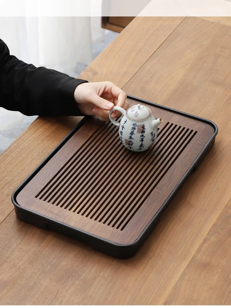 Description Picture 5 of item1Pcs Portable Bamboo Tea Tray Small Household Tea Tray Simple Kung Fu Tea Set Drainage Storage Drainage Dry and Wet Dual Use