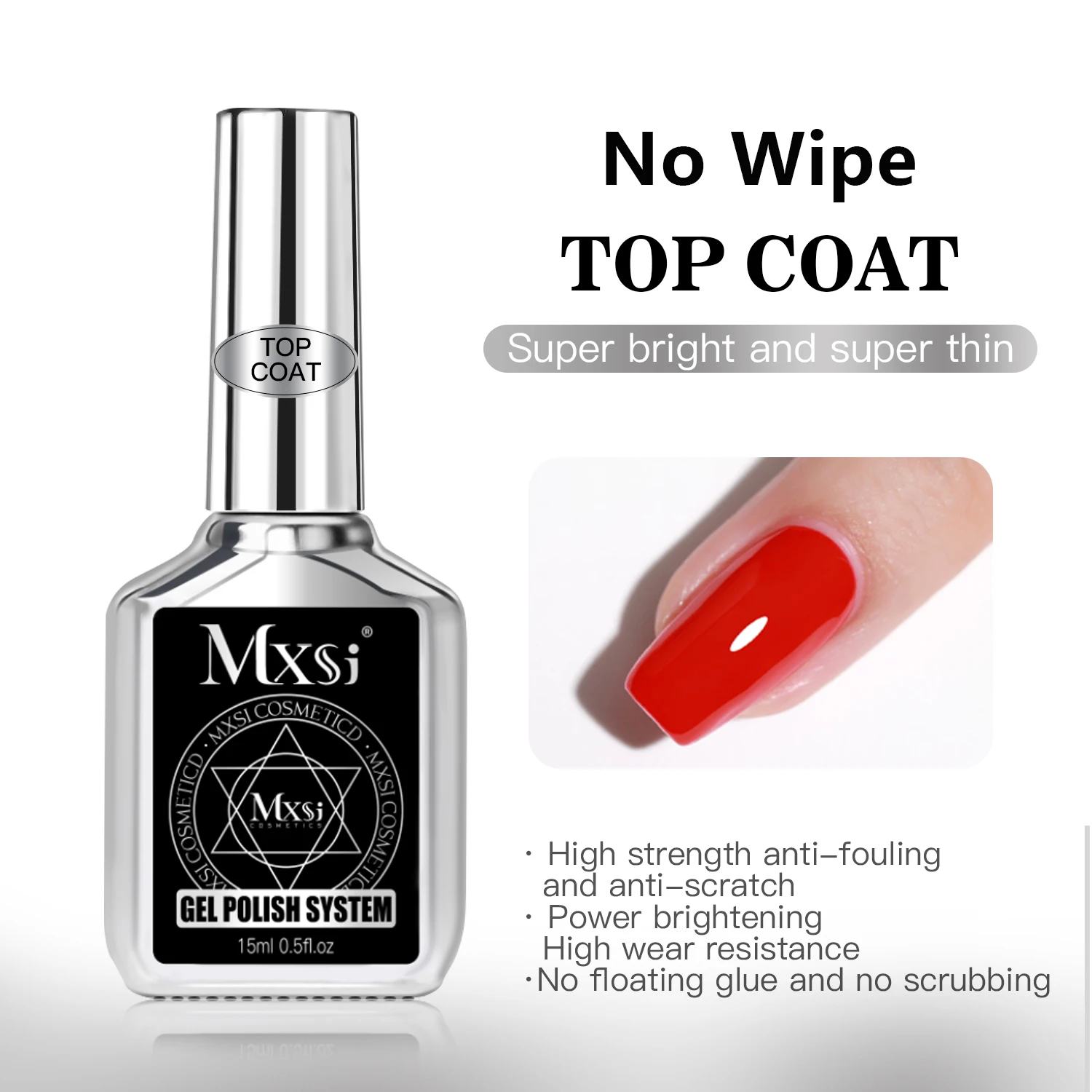 MXSI 15ml Tempered Top Coat Bright Effect Long Wear Color Natural Base Coat Nail Gel Polish High Quality TopCoat Gel Varnish 4