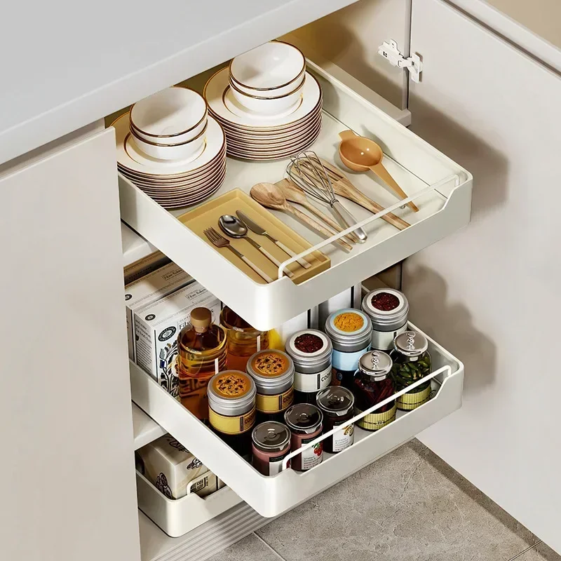 Pull-out Kitchen Drawers Kitchen Storage Racks Rails Type Storage Tray Spice Boxs Kitchen Sink Storage Rack Nail Free Storage